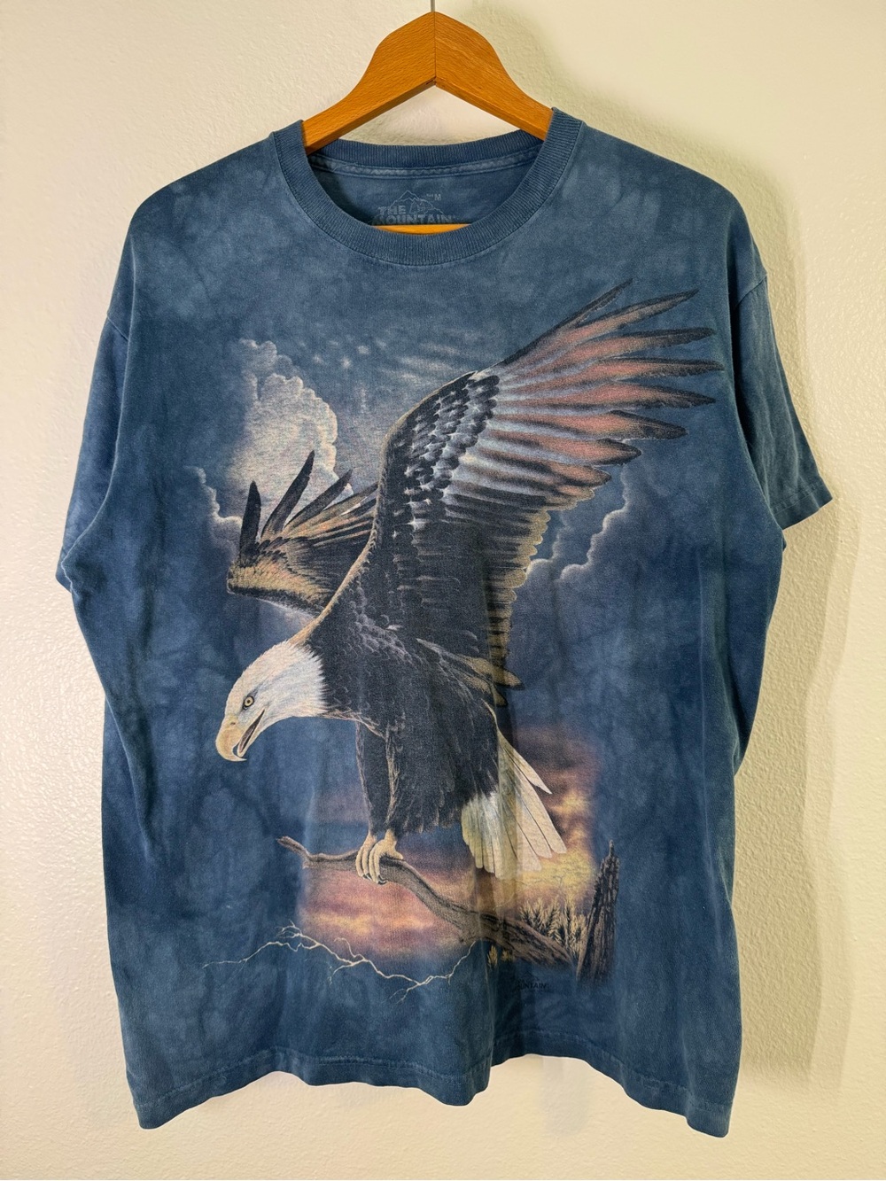 The Mountain Vintage Bald Eagle Graphic T Shirt Blue Tie Dye Mens Medium M
